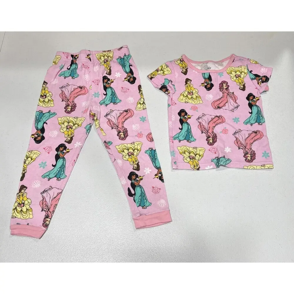 Girls Clothes Size 4 Disney Print Pajama Set, Rise & Shine Pjs Set, Green Pj Top